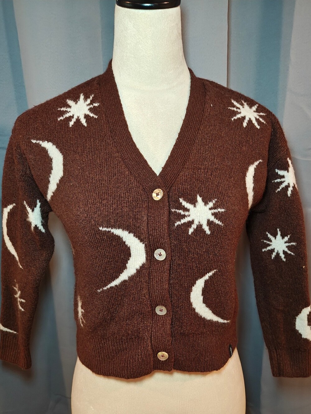 Volcom Nyte Stone Celestial Button Down Crop Sweater.